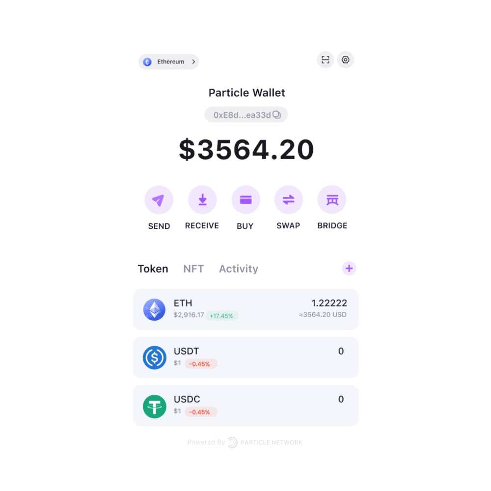 Visual representation of Particle Network's Smart Wallet-as-a-Service.